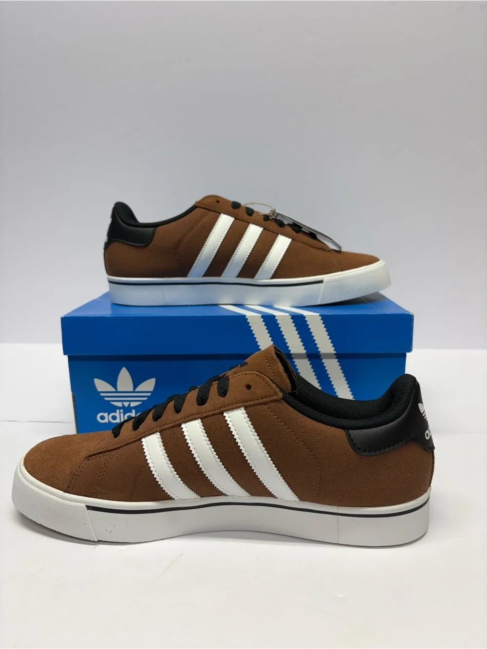 adidas Brown Suede Campus Low-Top Sneakers with White Stripes